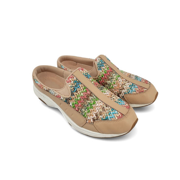 Easy Spirit Travel Time Mules Size 9.5 Tan Multi‎ Woven Comfort Slip Ons - Picture 1 of 6